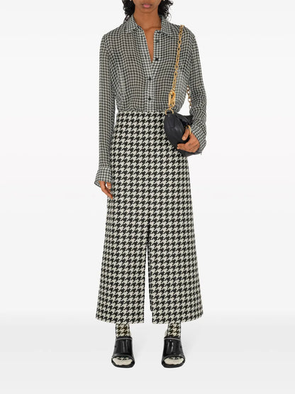 Houndstooth-Pattern Gabardine Cropped Trousers