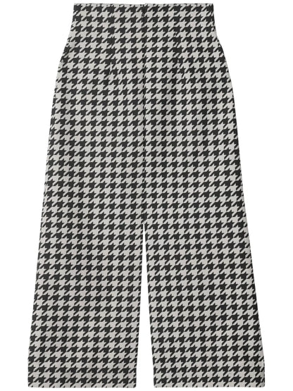 Houndstooth-Pattern Gabardine Cropped Trousers