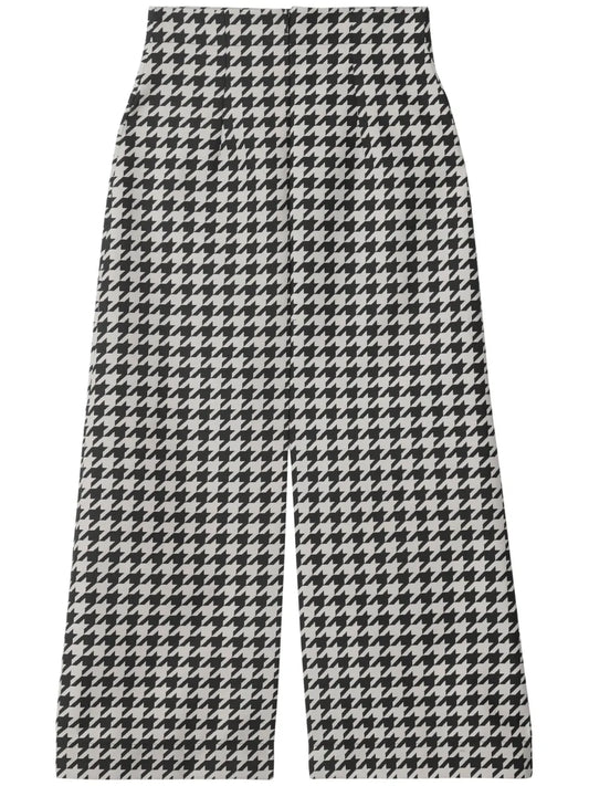 Houndstooth-Pattern Gabardine Cropped Trousers