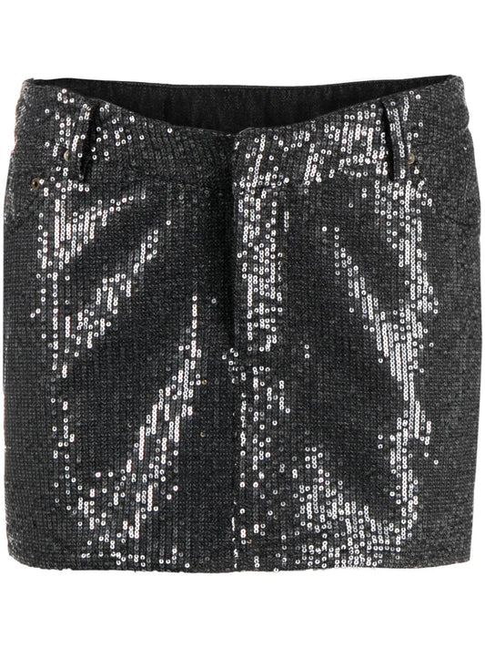 Sequin Twill Mini Skirt