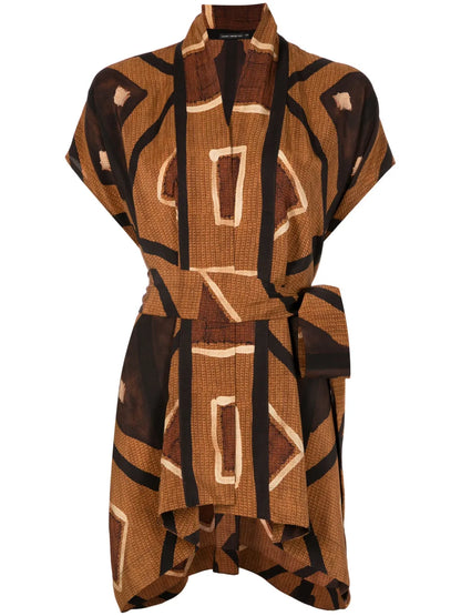 Geometric-Pattern Belted Gilet