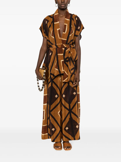 Geometric-Pattern Belted Gilet