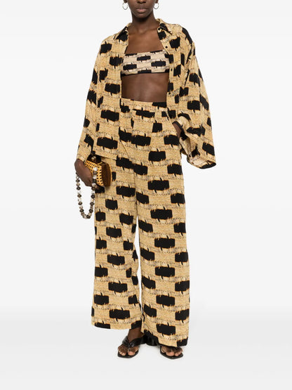 Trompe L'Oeil Print Silk Trousers