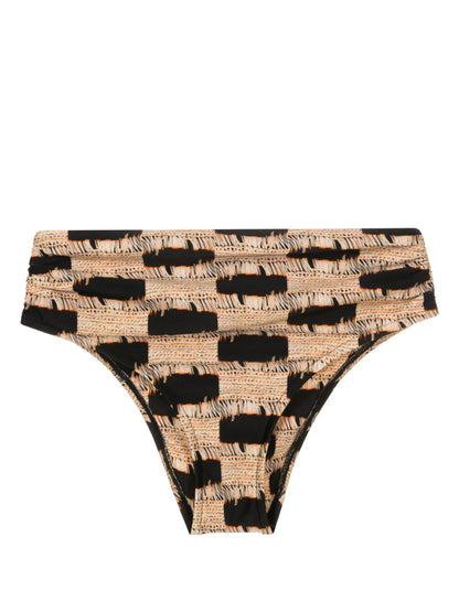Trompe L'Oeil-Print Draped Bikini Bottoms