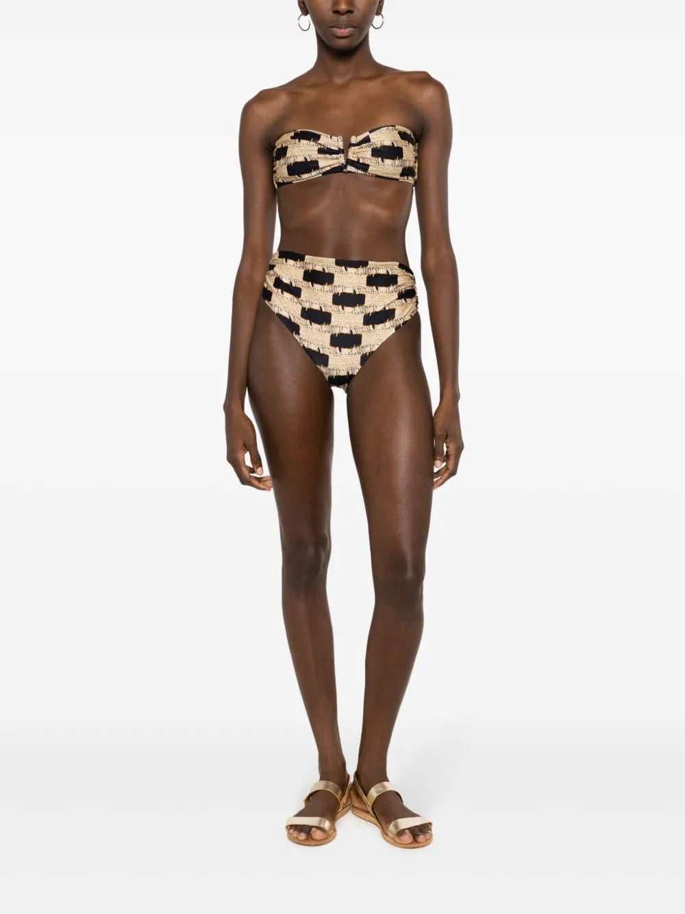 Trompe L'Oeil-Print Draped Bikini Bottoms
