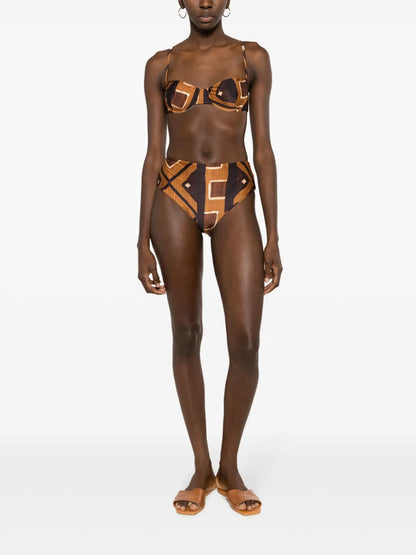 Geometric-Print High-Waisted Bikini Bottoms