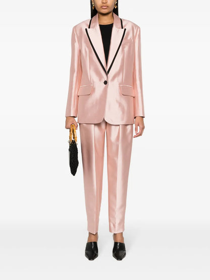 Contrasting-Trim Single-Breasted Blazer