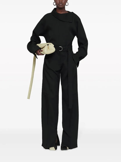 Belted Wool Wide-Leg Trousers