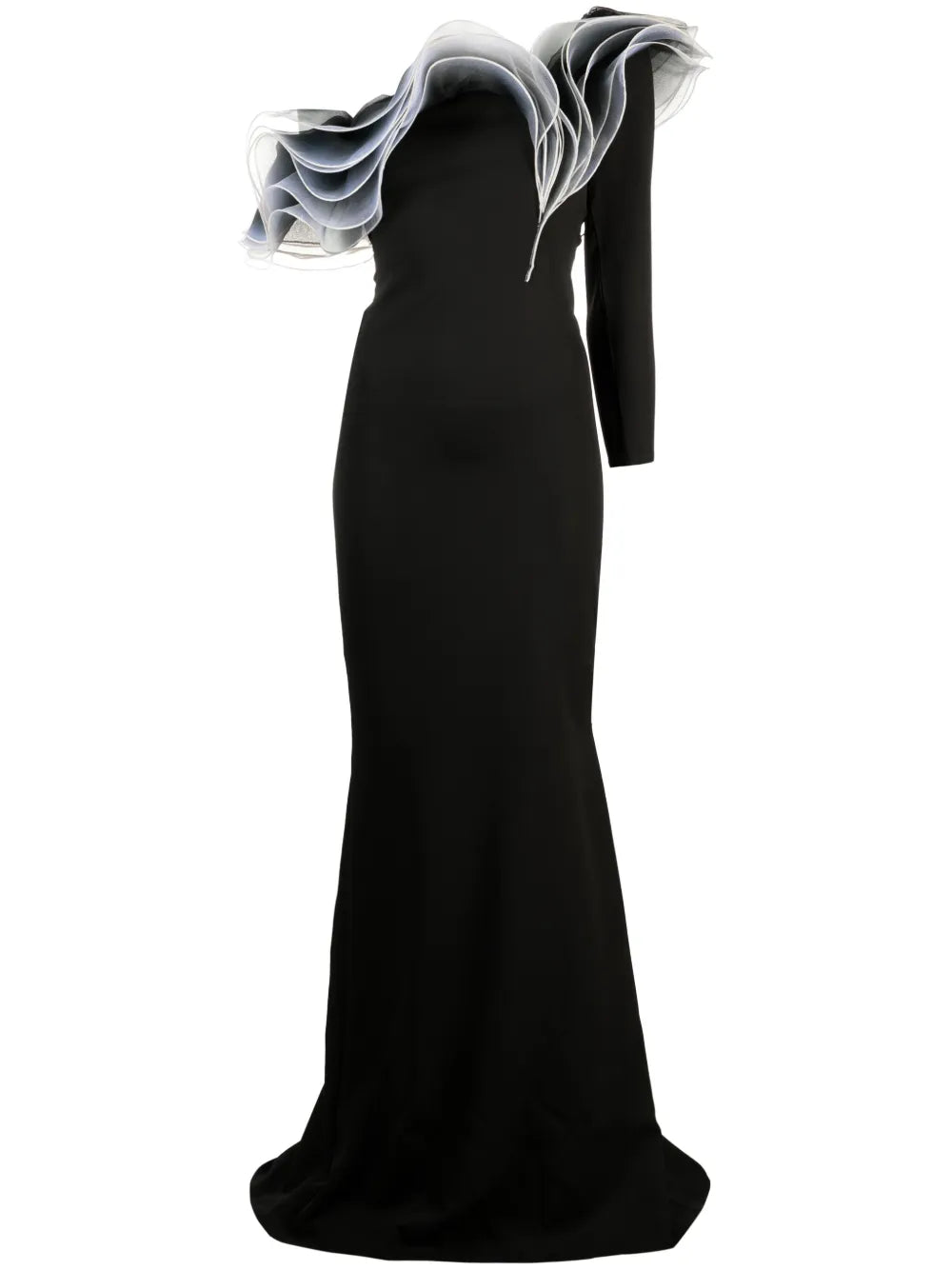 Layered-Detail Asymmetric Gown
