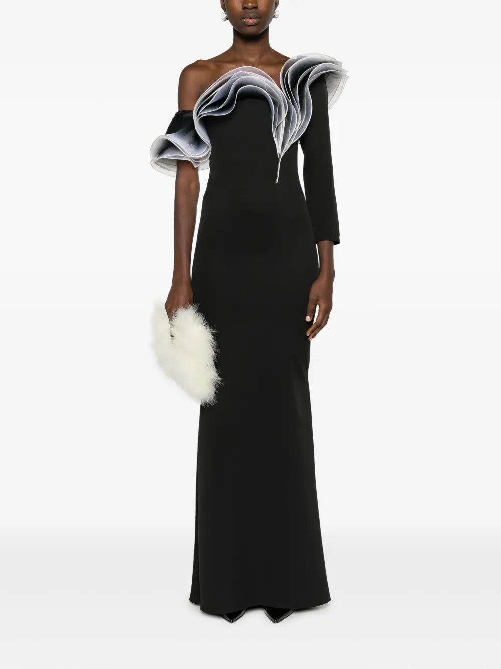 Layered-Detail Asymmetric Gown