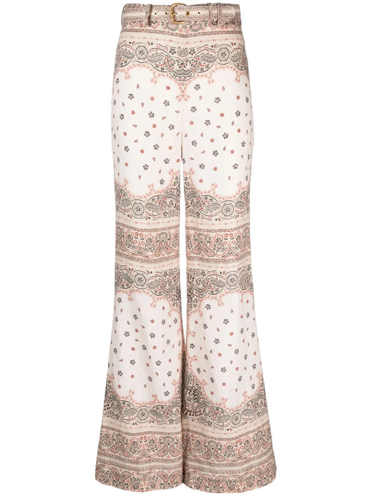 Bandana-Print Linen Trousers