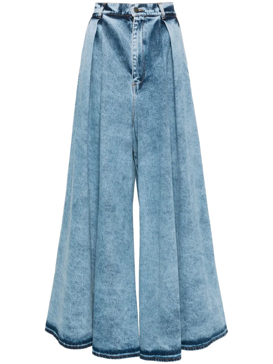 Pleated Wide-Leg Jeans