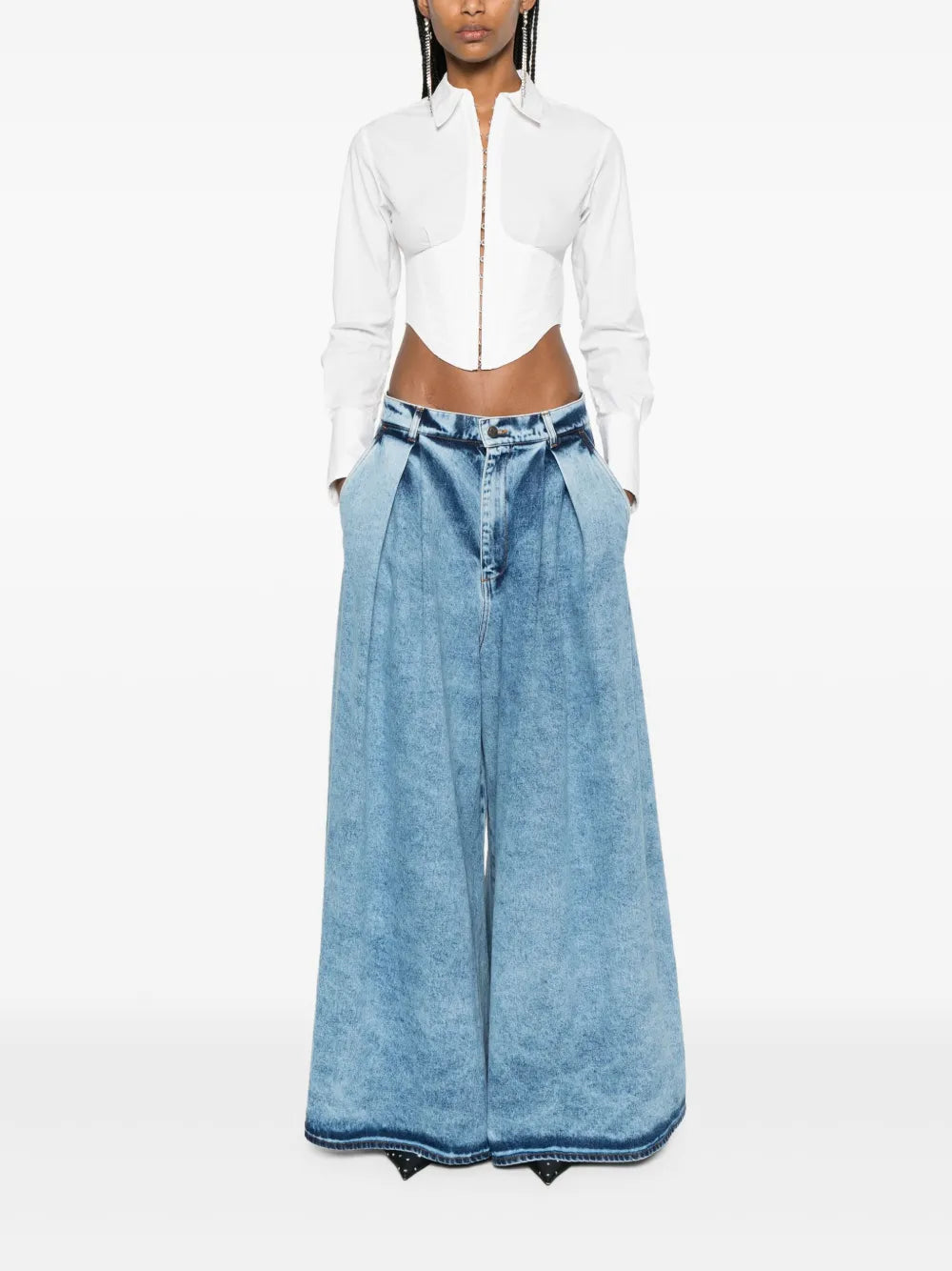 Pleated Wide-Leg Jeans