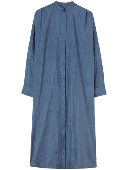 Belted Collarless Midi Shirt Dress