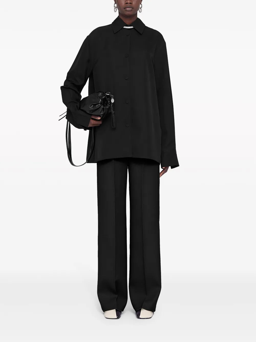 Drawstring Wool Straight-Leg Trousers