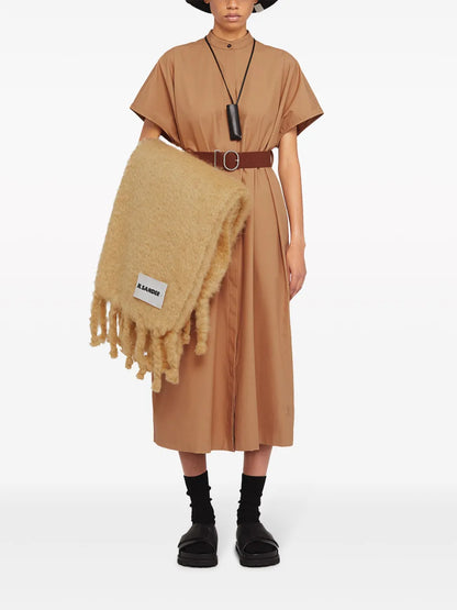 Collarless Belted Shirt Dress