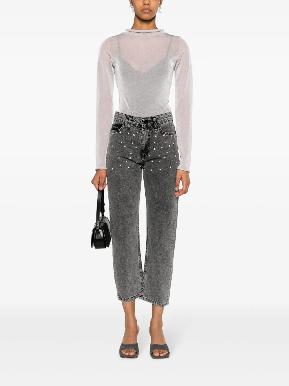 Crystal-Embellished Cropped Jeans