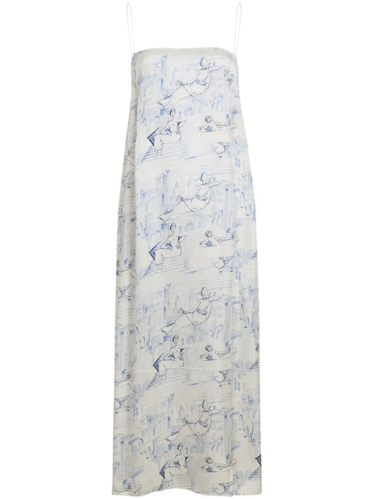 Sicily Illustration-Print Midi Dress