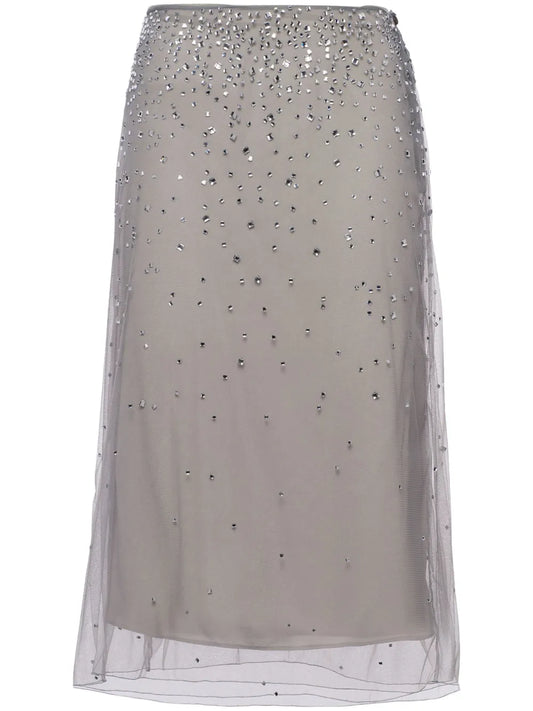 Crystal-Studded Tulle Midi Skirt