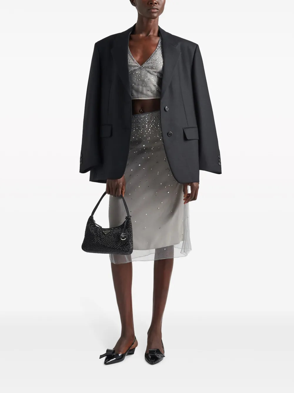 Crystal-Studded Tulle Midi Skirt