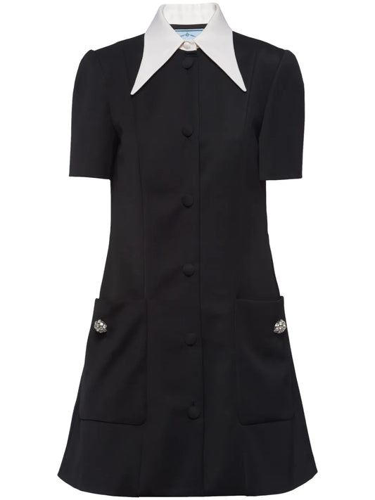 Contrasting-Collar Button-Down Minidress