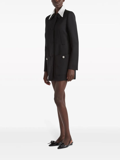 Contrasting-Collar Single-Breasted Coat