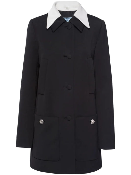 Contrasting-Collar Single-Breasted Coat