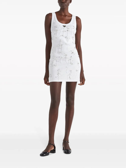 Embroidered Ribbed Minidress