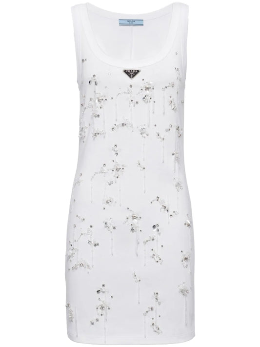 Embroidered Ribbed Minidress