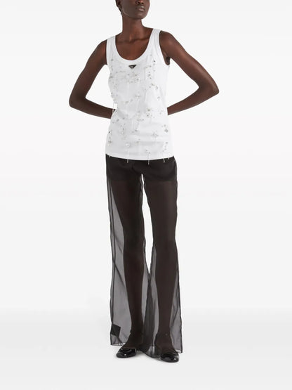 Ribbed-Knit Embroidered Tank Top