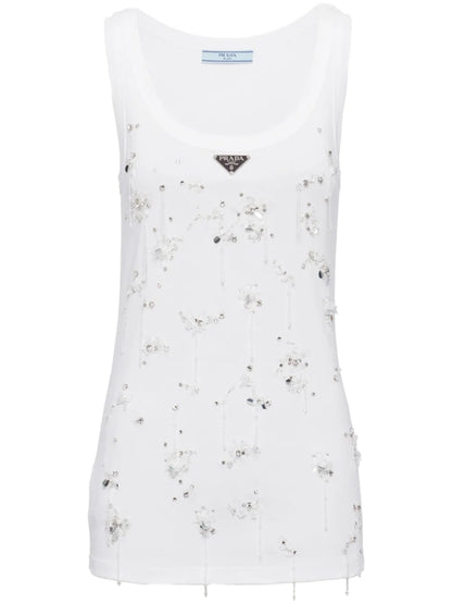 Ribbed-Knit Embroidered Tank Top