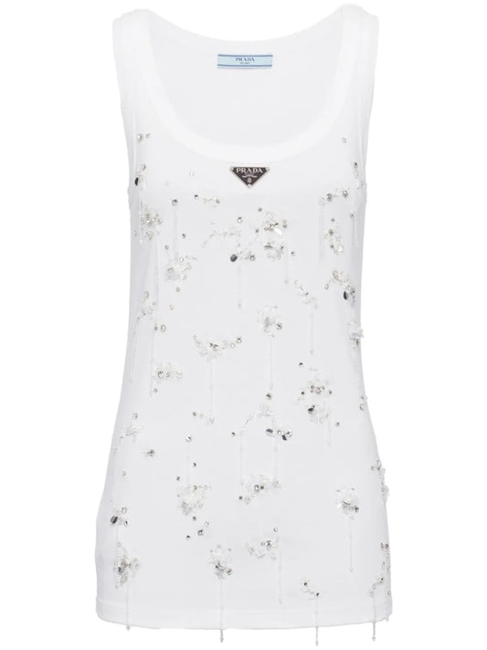 Ribbed-Knit Embroidered Tank Top
