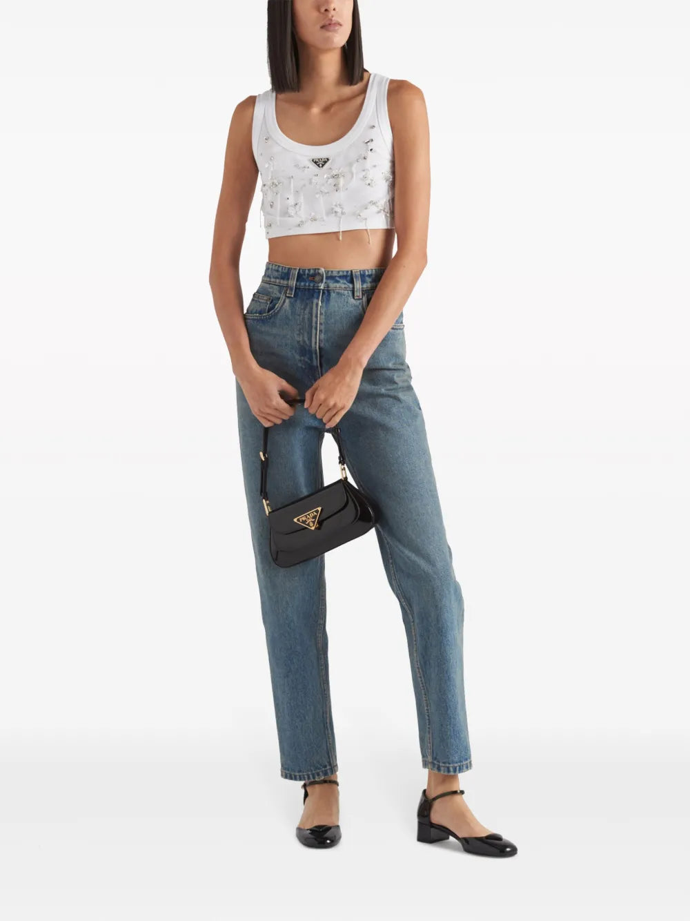 Crystal-Embroidered Ribbed Tank Top