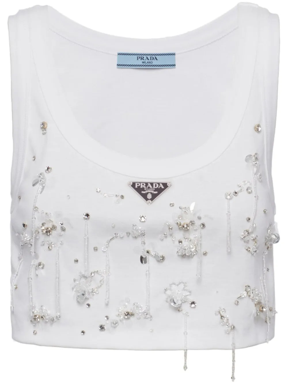 Crystal-Embroidered Ribbed Tank Top