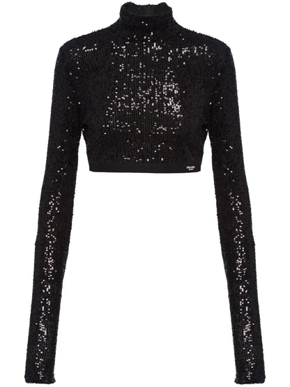 Sequinned Cropped Top