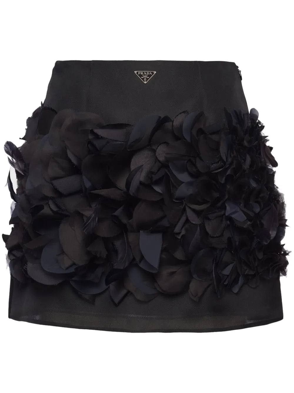 Feather-Detail Silk Miniskirt