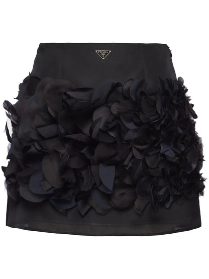 Feather-Detail Silk Miniskirt
