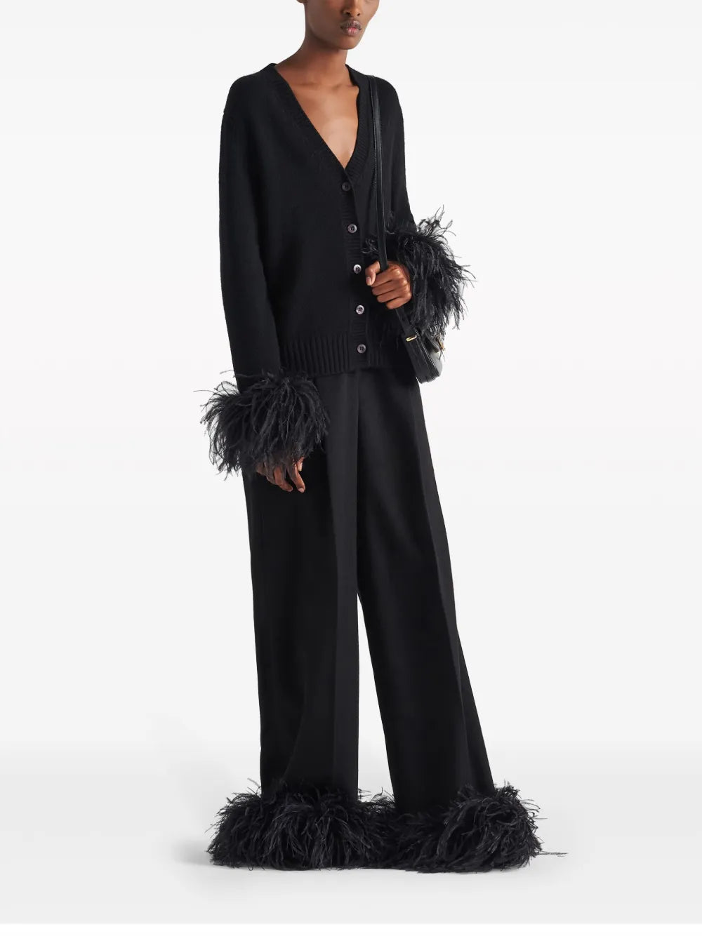 Feather-Trim Cashmere Cardigan