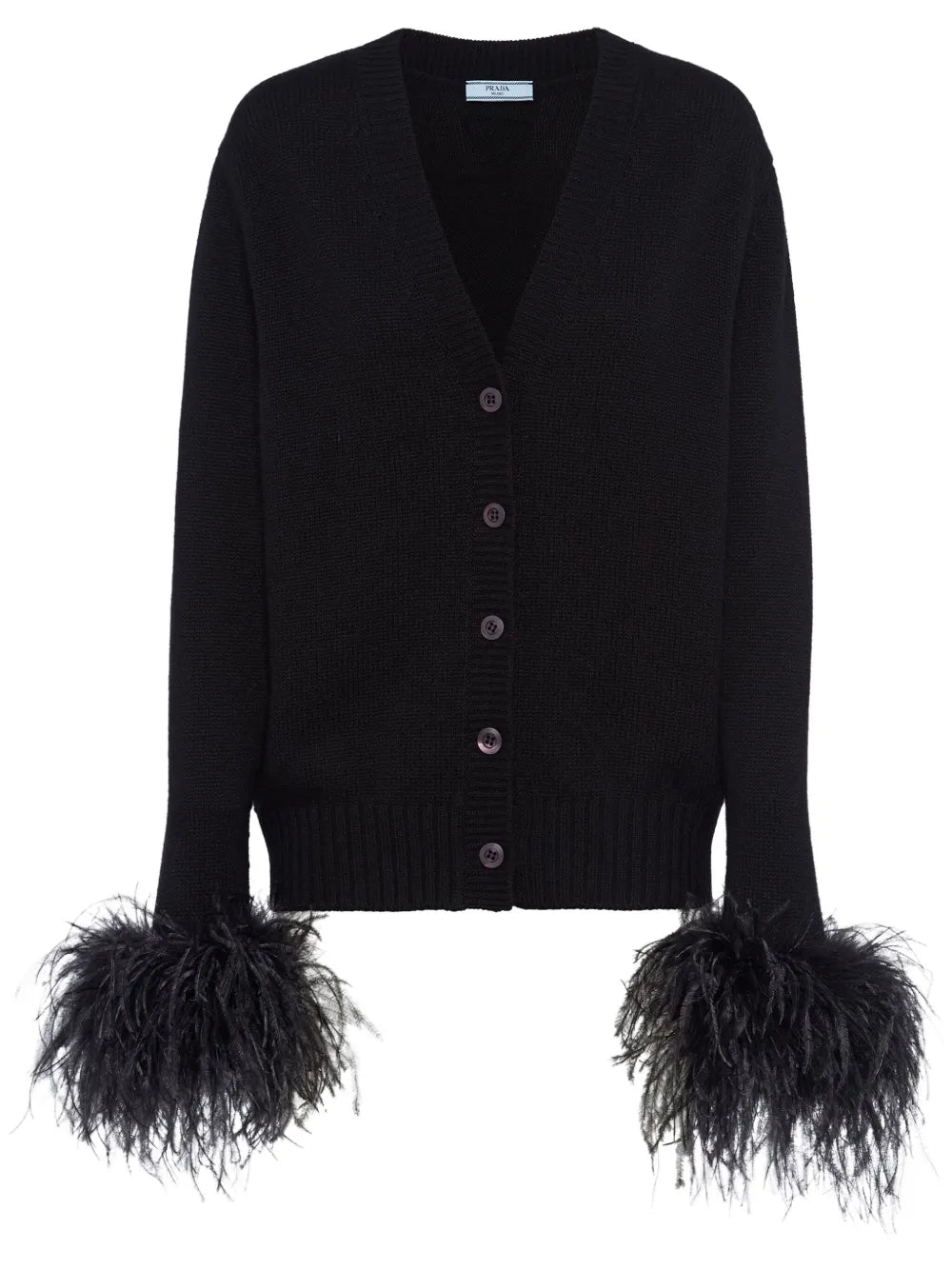 Feather-Trim Cashmere Cardigan