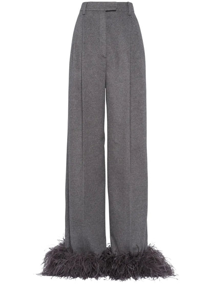 Feather-Trim Cashmere Trousers