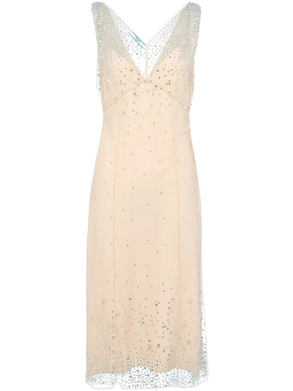 Crystal-Embellished Tulle Midi Dress