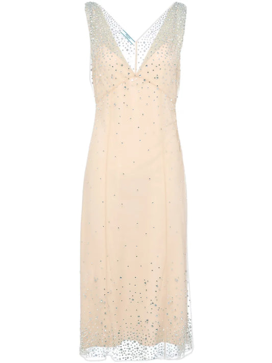 Crystal-Embellished Tulle Midi Dress