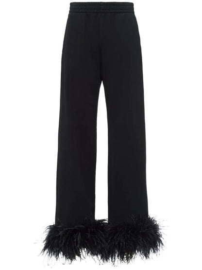 Feather-Trim Fleece Track Pants