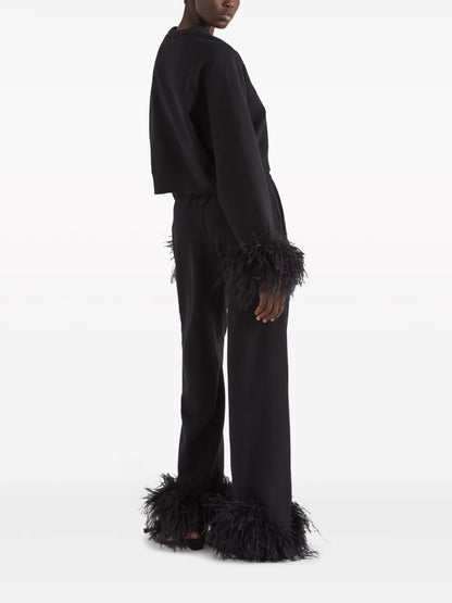 Feather-Trim Fleece Track Pants