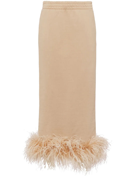 Feather-Trim Cotton Midi Skirt