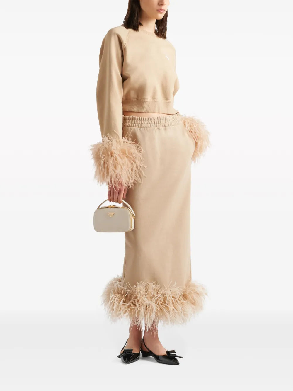 Feather-Trim Cotton Midi Skirt