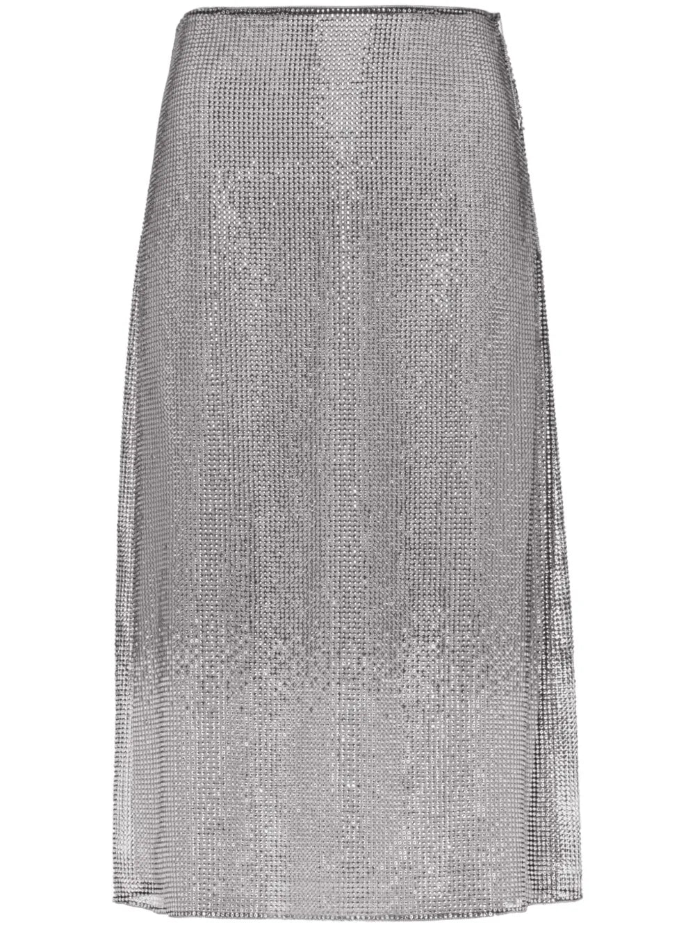 Rhinestone-Embellished Mesh Midi Skirt