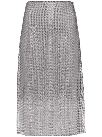 Rhinestone-Embellished Mesh Midi Skirt