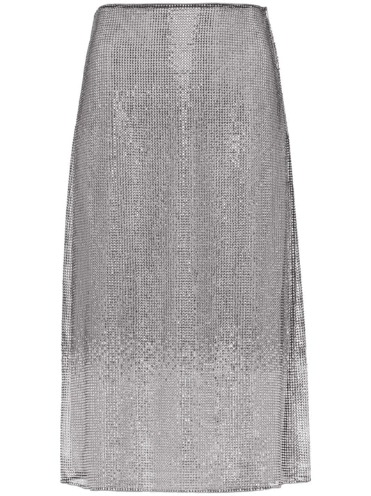 Rhinestone-Embellished Mesh Midi Skirt