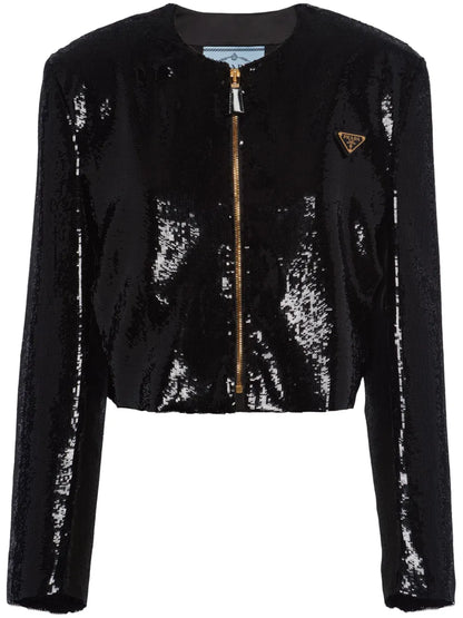 Sequin-Embellished Cropped Jacket